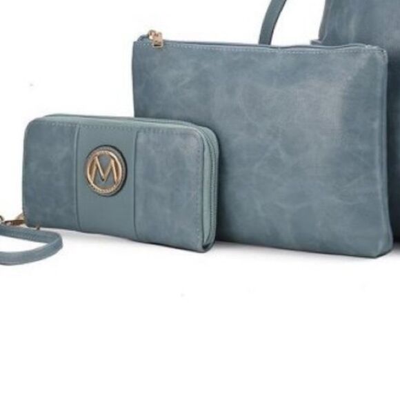 MKF Zori Women's Collection By Mia K Arya Signature Tote Bag and Set Of 4 Blue - Picture 2 of 12